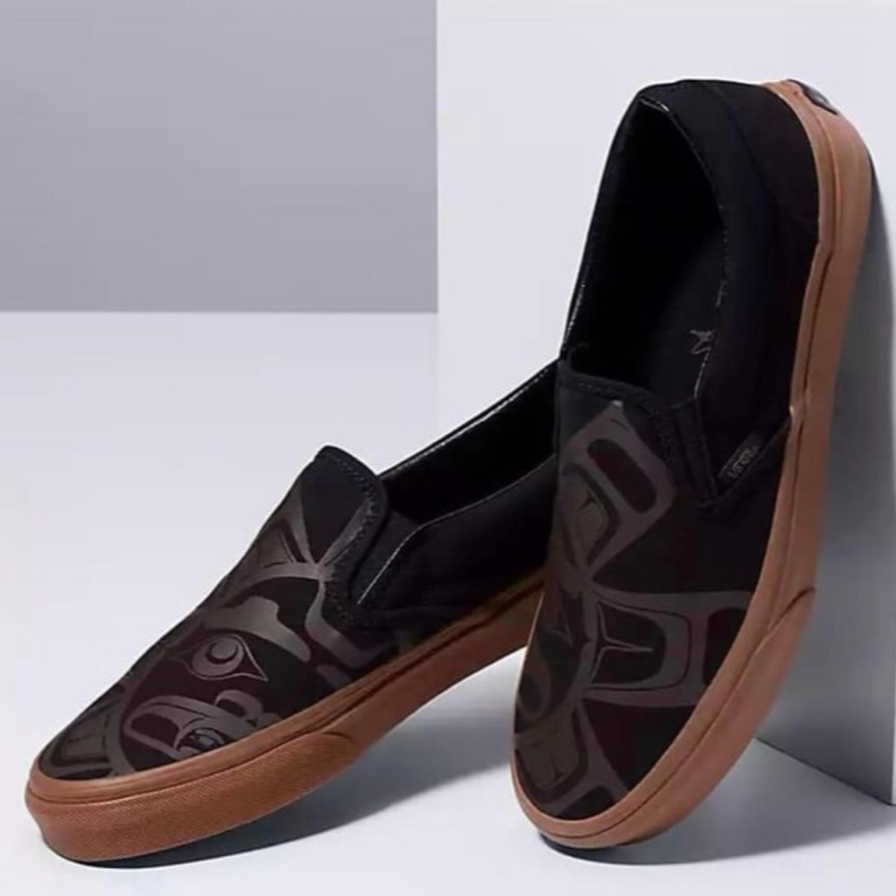 Vans Black and Brown Patterned Slip-On Shoes